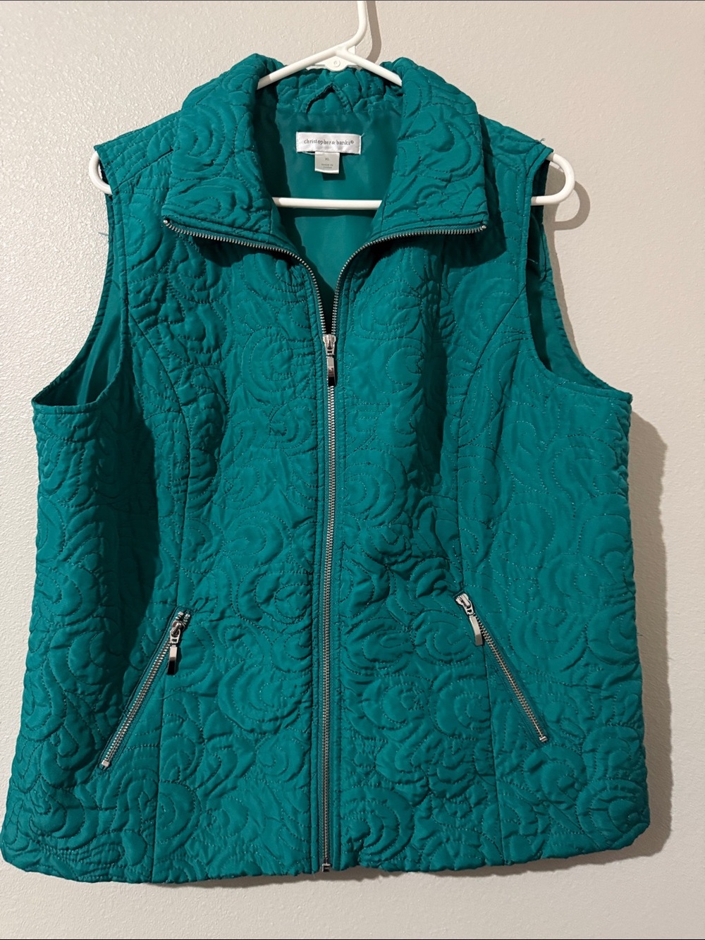 Christopher & Banks Quilted Teal Zip Vest